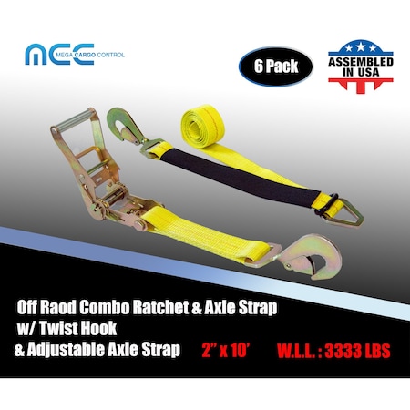 Axle Ratchet Tie Down Strap W/ Snap Hook Race Car Hauler Trailer Flatbed Yellow, 6PK